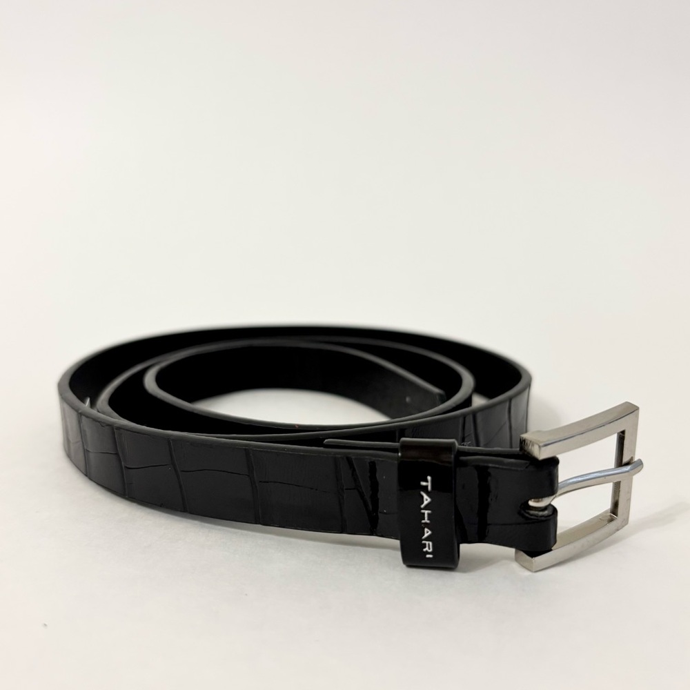 Tahari | Black Croc Embossed Faux Leather Belt